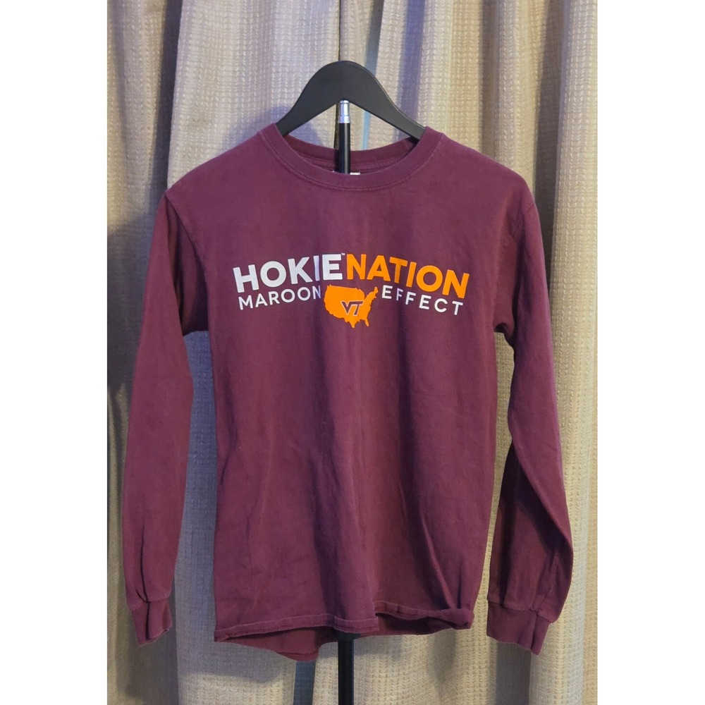 Hokie Nation Maroon Effect Graphic Long Sleeve T-Shirt Mens Size Small Maroon